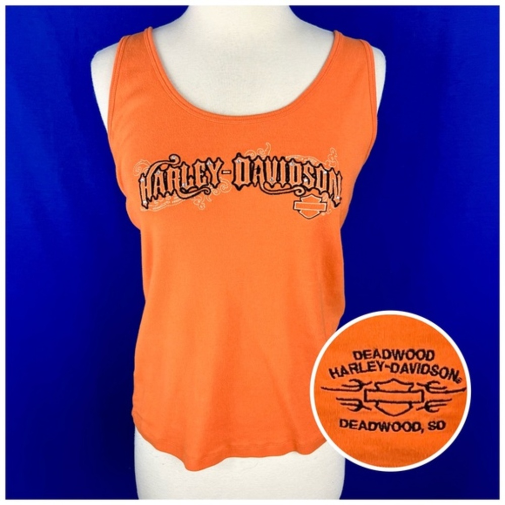 •🏍|•HARLEY-DAVIDSON•| Deadwood, SD Officially Licensed Orange H-D Tank Top - Picture 1 of 9